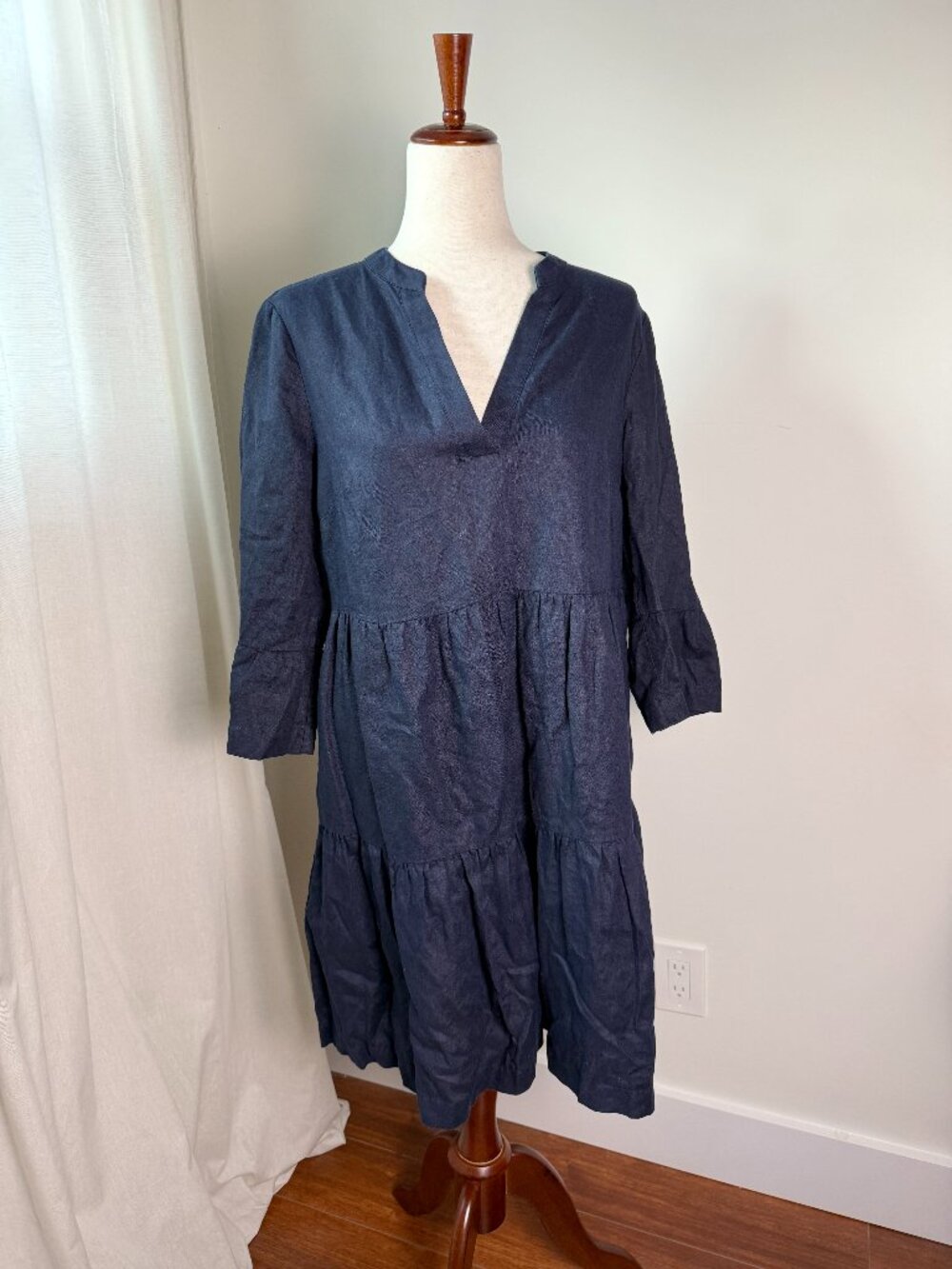 Boden Sophia Linen Tiered Shift Dress in Navy Women's Size 8R - Picture 2 of 9